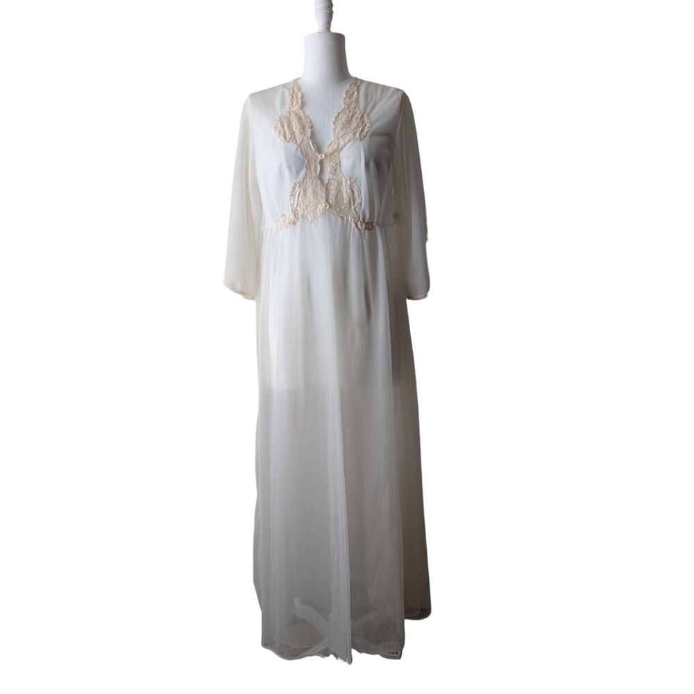 Kayser Vintage Long Lace Trim Peignoir Robe - Picture 2 of 11